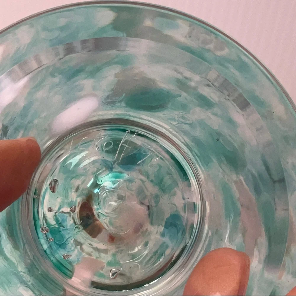 LC ROFF Vase Hand Blown Glass Teardrop Signed Swirls 9” Tall Aqua